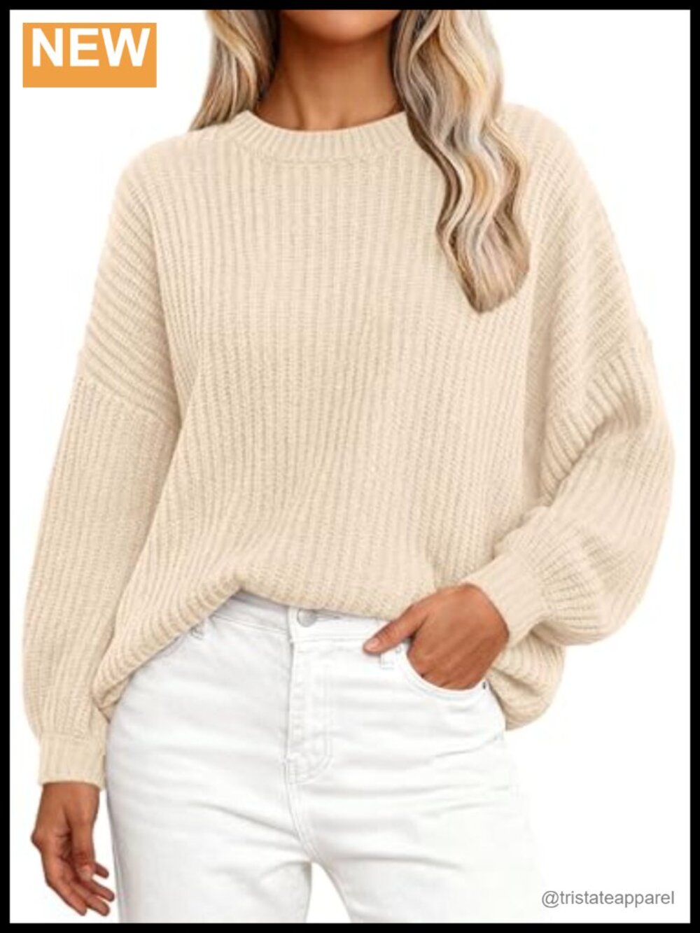 Women's Ribbed Knit Pullover Sweater Long Sleeve Crew Neck Fall Winter Lantern